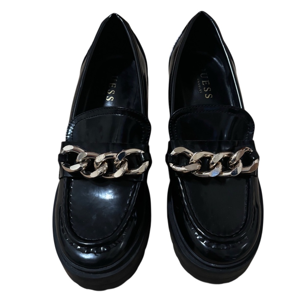 Guess Black and Gold Loafers with Glossy Finish